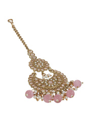 Priyaasi Pink Floral Stone Studded Beaded Gold-Plated Jewellery Set