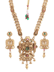 Priyaasi Floral Block Kemp Stone Studded Bridal Jewellery Set with Maangtikka