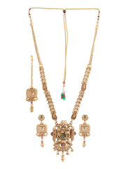 Priyaasi Floral Block Kemp Stone Studded Bridal Jewellery Set with Maangtikka