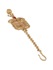 Priyaasi Floral Block Kemp Stone Studded Bridal Jewellery Set with Maangtikka