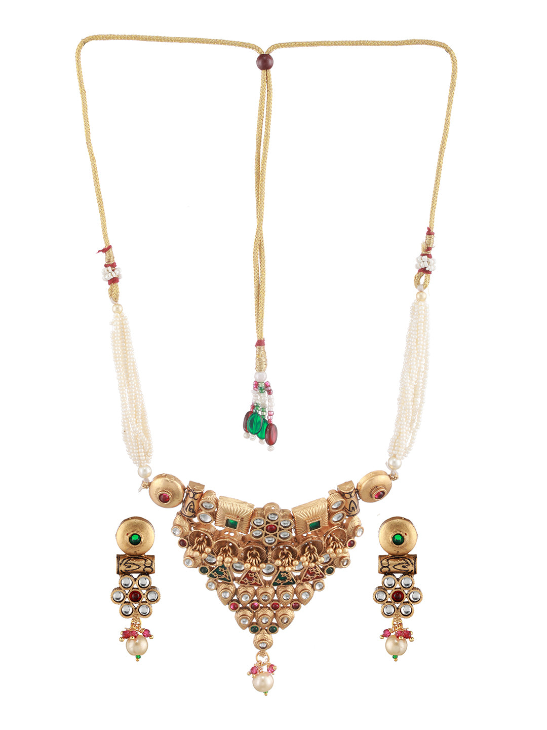 Priyaasi Royal Floral Design Stone Studded Gold-Plated Choker Jewellery Set