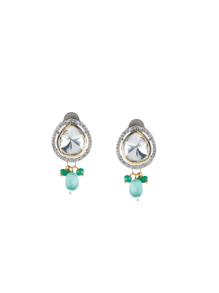 Priyaasi Seas Green Studded Multilayer Beaded Silver-Plated Jewellery Set