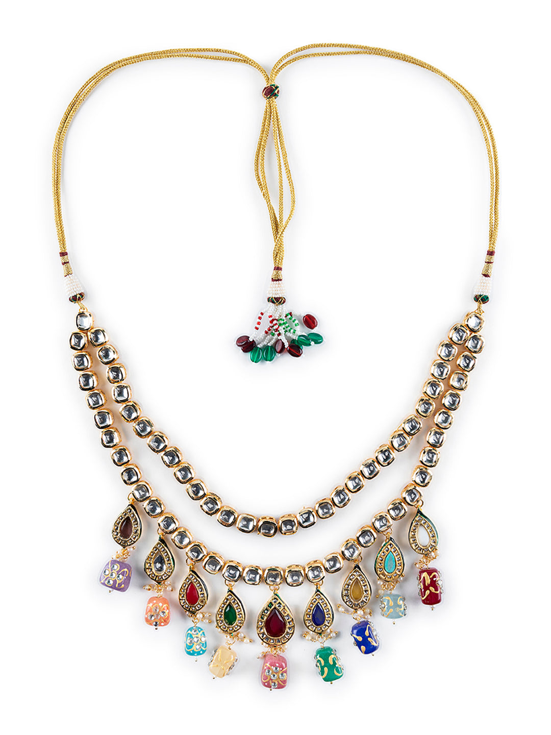 Dual-Layered Multicolor Kundan Studded Gold-Plated Jewellery Set