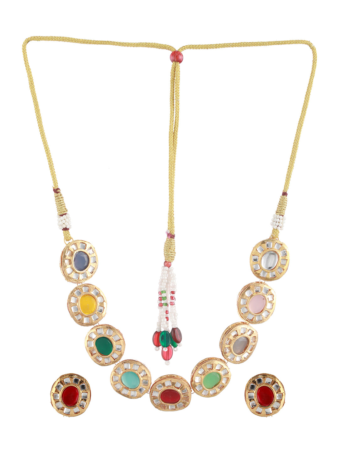 Priyaasi Round Multicolor Stone Studded Gold-Plated Choker Jewellery Set