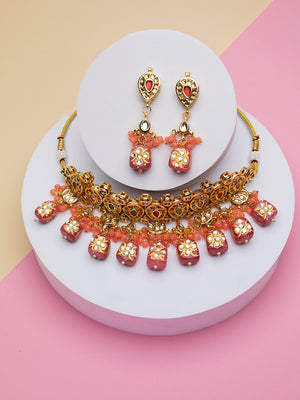 Priyaasi Pink Kundan Multicolor Stone Studded Gold-Plated Choker Jewellery Set