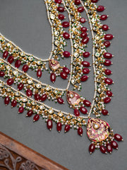 Priyaasi Red Studded Buds Beaded Multilayer Gold-Plated Jewellery Set