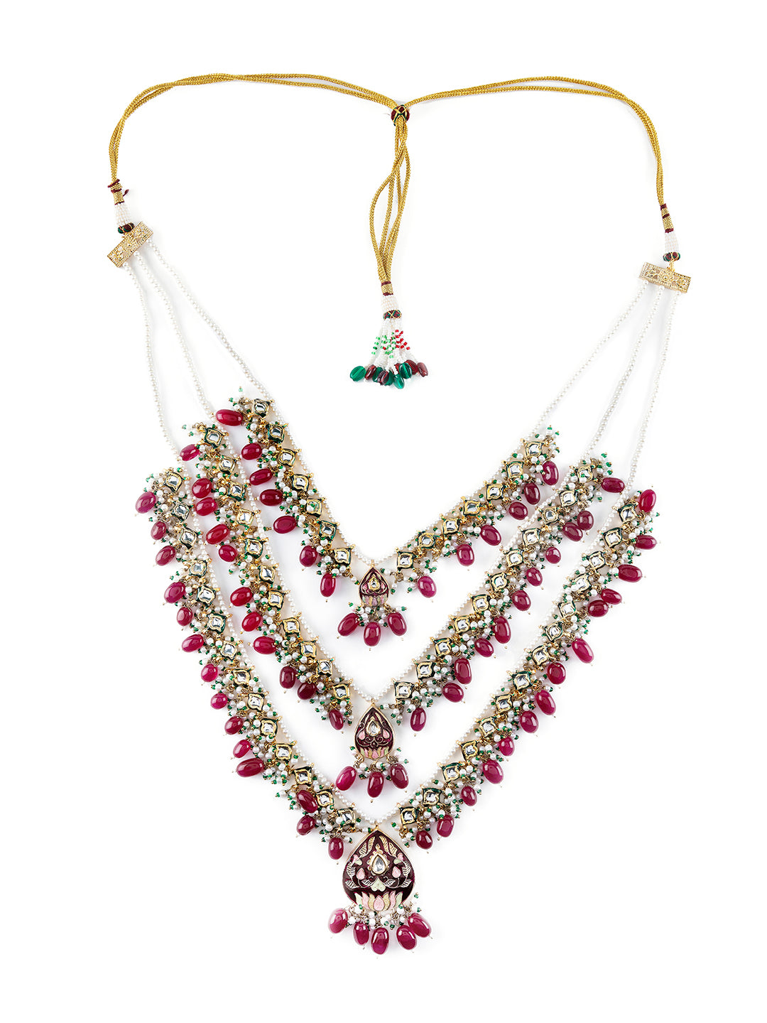 Priyaasi Red Studded Buds Beaded Multilayer Gold-Plated Jewellery Set