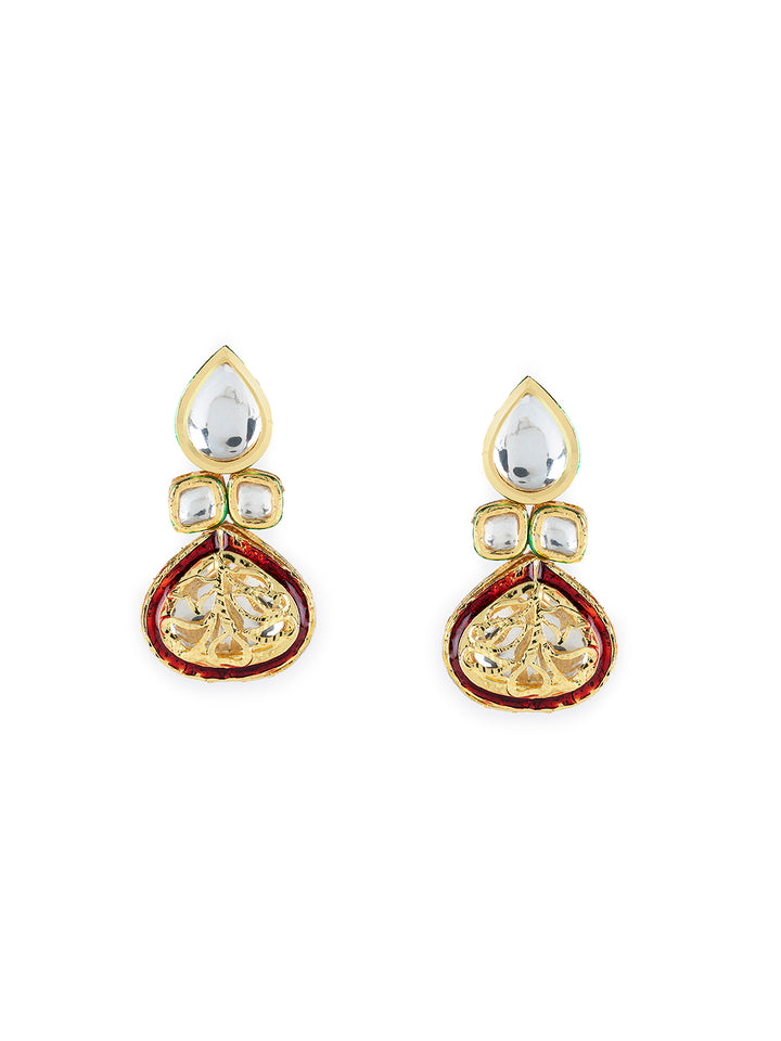 Priyaasi Elegant Kundan Studded Carved Multilayer Gold-Plated Jewellery Set