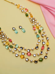Priyaasi Multicolor Floral Pearl Beaded Layered Gold-Plated Jewellery Set