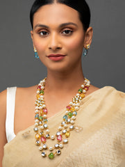 Priyaasi Multicolor Floral Pearl Beaded Layered Gold-Plated Jewellery Set