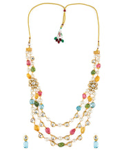 Priyaasi Multicolor Floral Pearl Beaded Layered Gold-Plated Jewellery Set