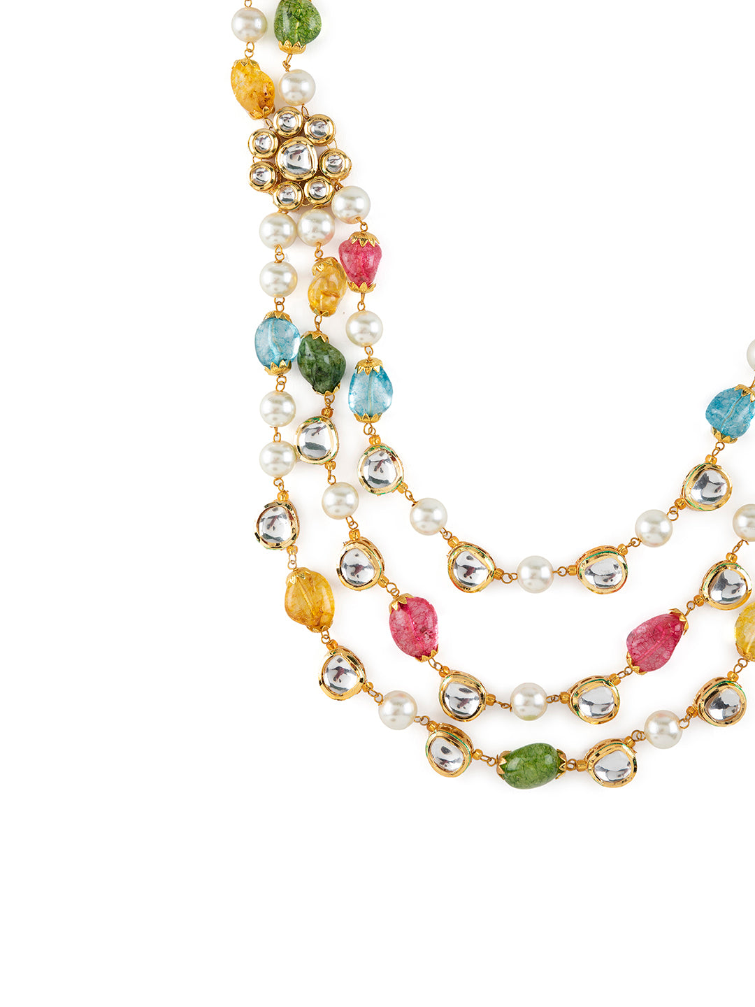 Priyaasi Multicolor Floral Pearl Beaded Layered Gold-Plated Jewellery Set