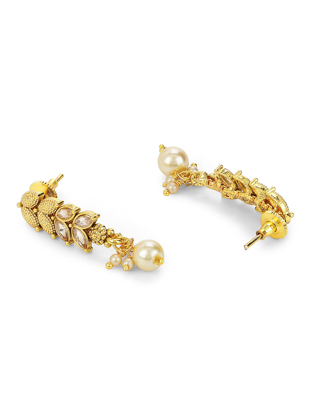 Pearls Stones Gold Plated Leaf Jewellery Set