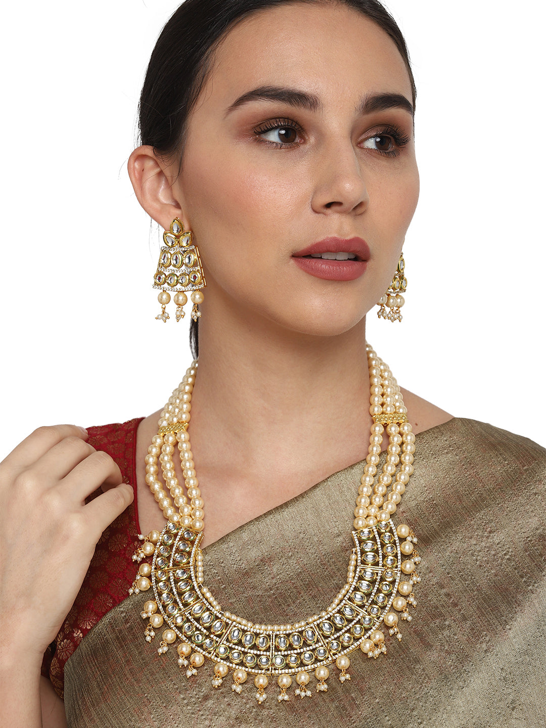 Yellow Pearls Beads Kundan Gold Plated Jewellery Sets