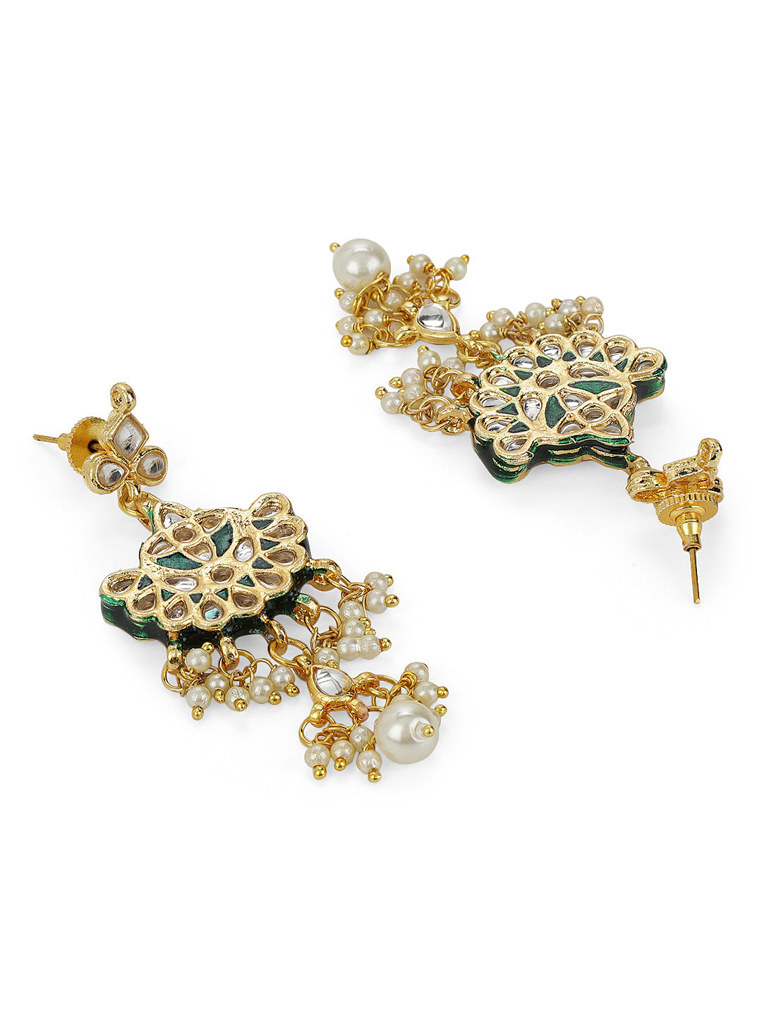 Green Beads Kundan Gold Plated Jewellery Set