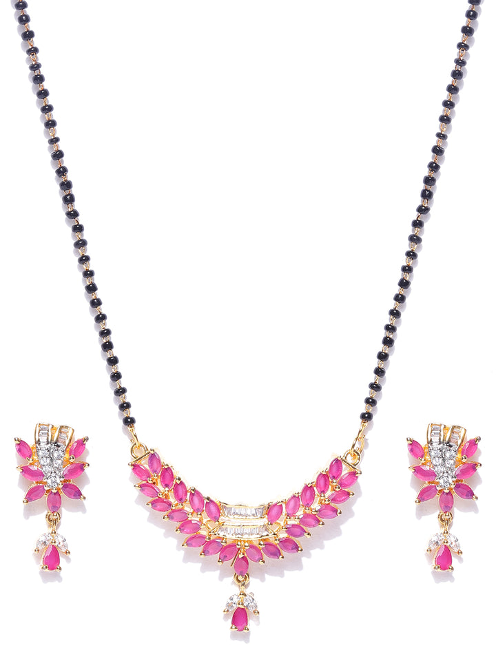 Designer Gold Plated Pink And White American Diamond Mangalsutra Set For Women