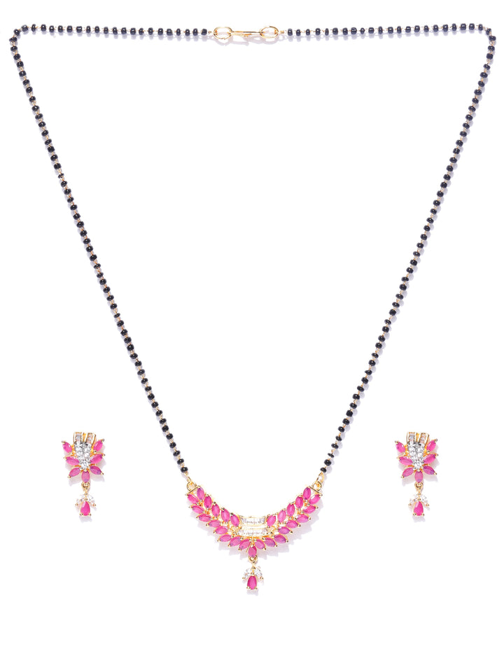 Designer Gold Plated Pink And White American Diamond Mangalsutra Set For Women