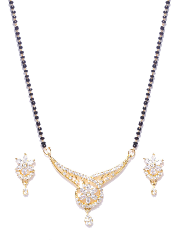 Desiner Floral Shaped Gold Plated American Diamond Mangalsutra Set For Women