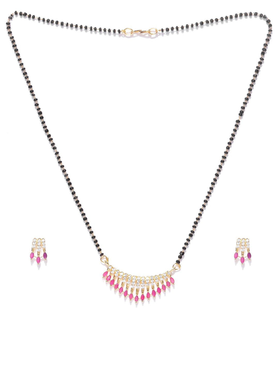 Classic Gold Plated Pink American Diamond Mangalsutra Set For Women