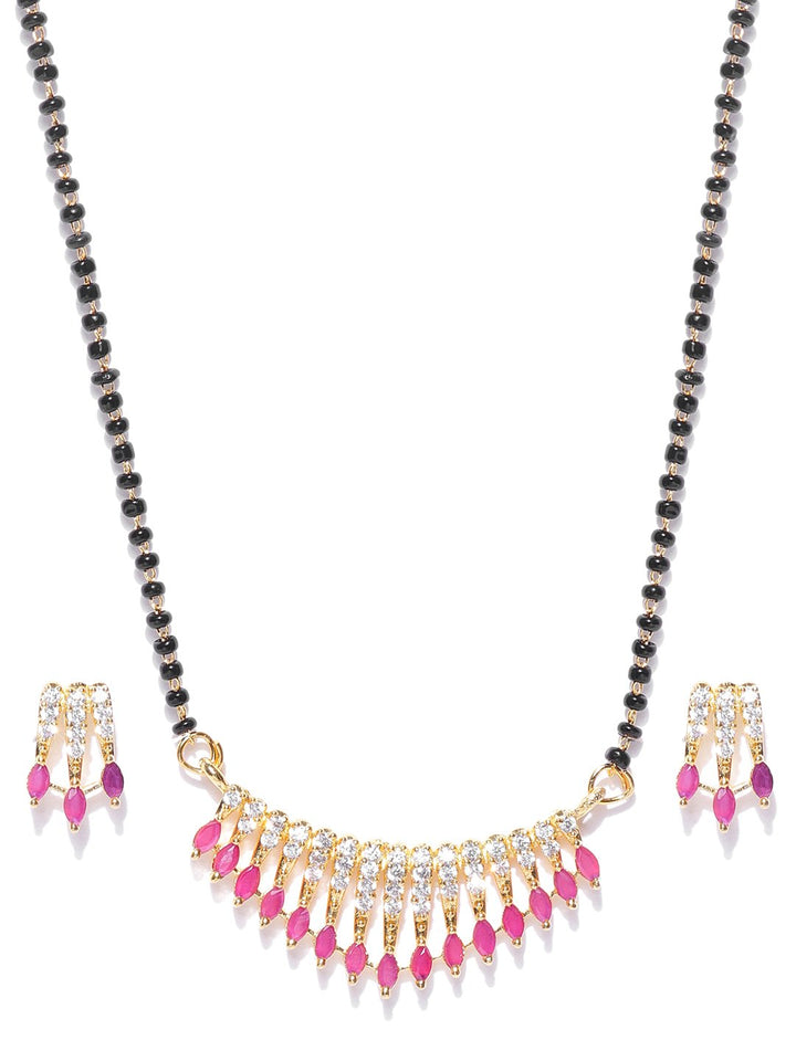 Classic Gold Plated Pink American Diamond Mangalsutra Set For Women