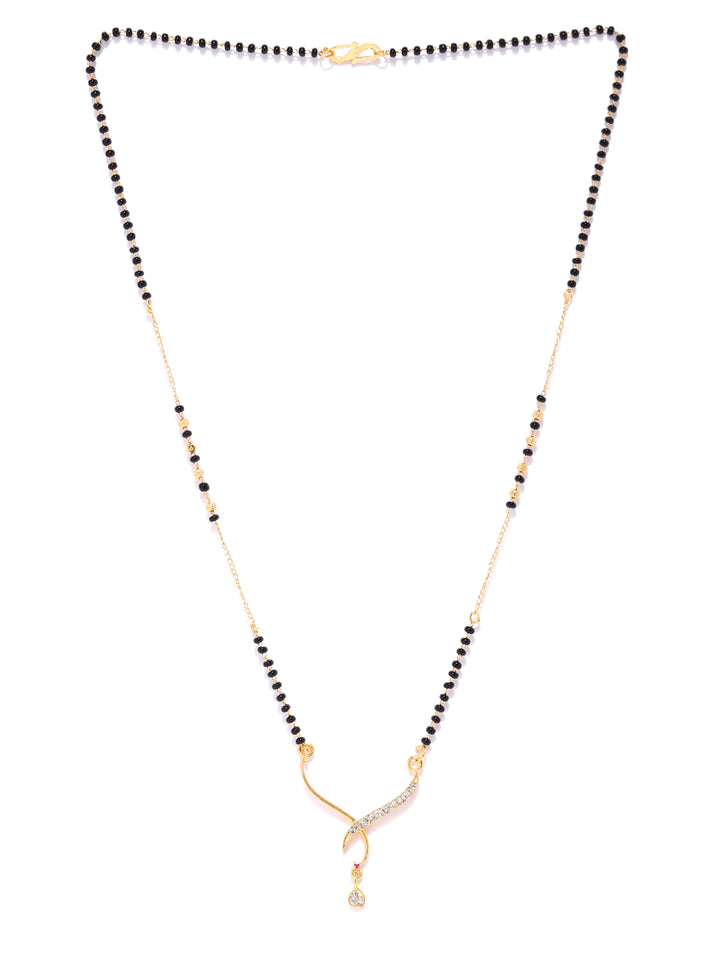 Utter Grace - American Diamond Studded Black Beaded Gold-Plated Chain Mangalsutra
