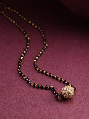 Gold-Plated AD Studded Spherical Pendant Black Beaded Chain Mangalsutra