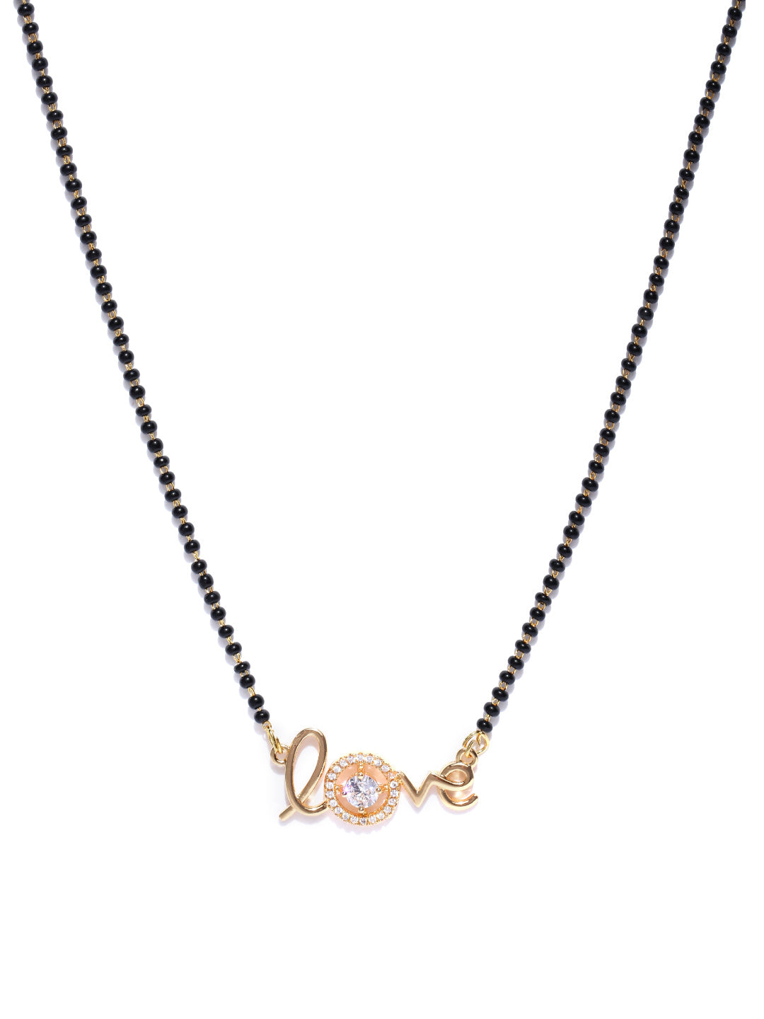 Gold-Plated AD Studded LOVE Message Mangalsutra With Black Beads Chain