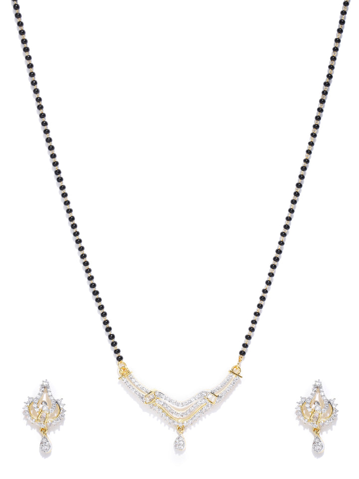 Dual Toned AD Studded Triple Layer Curved V Shaped Mangalsutra Set