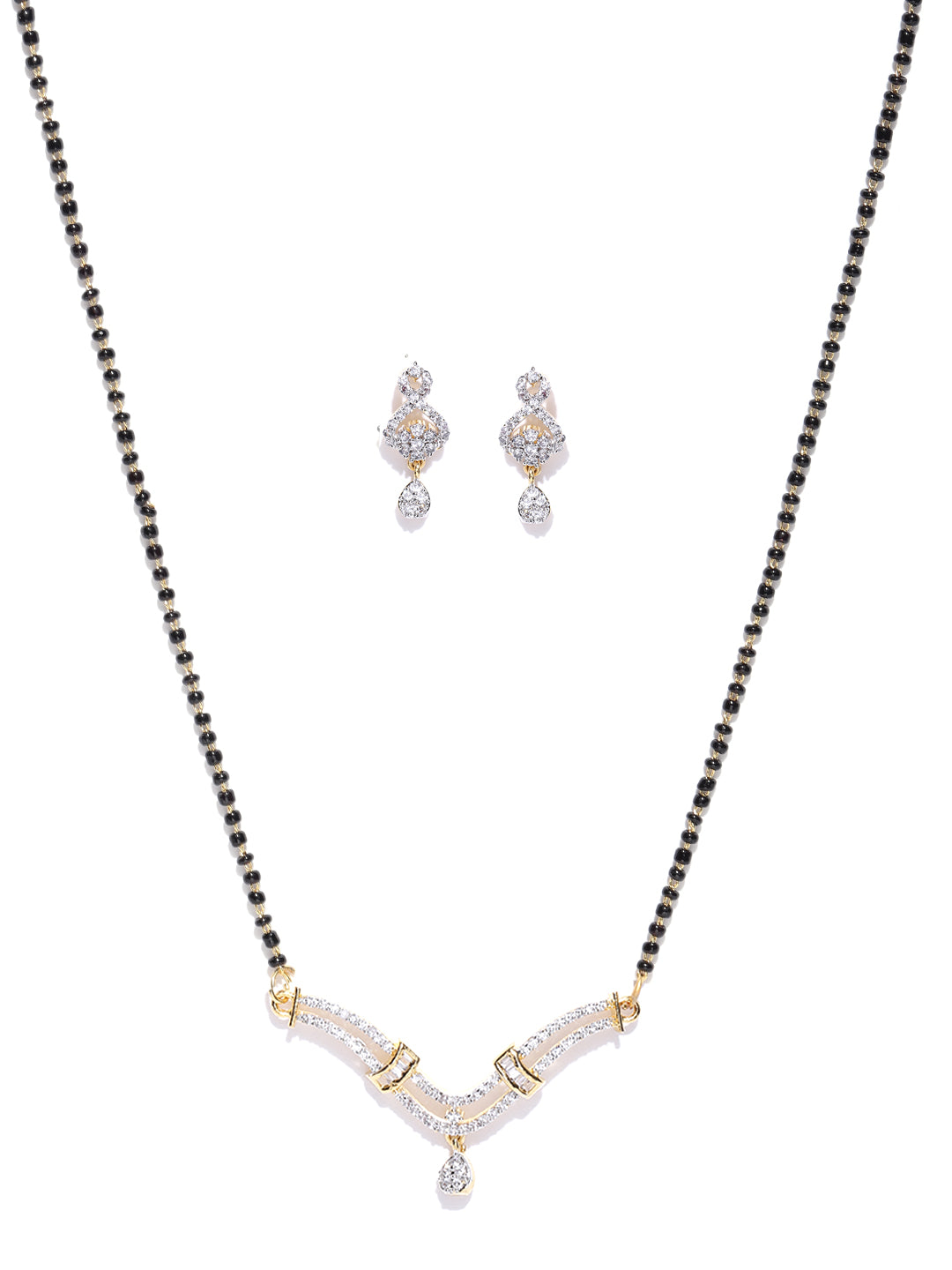 Dual-Toned AD Studded Dual Layer Curved V Shaped Mangalsutra Set