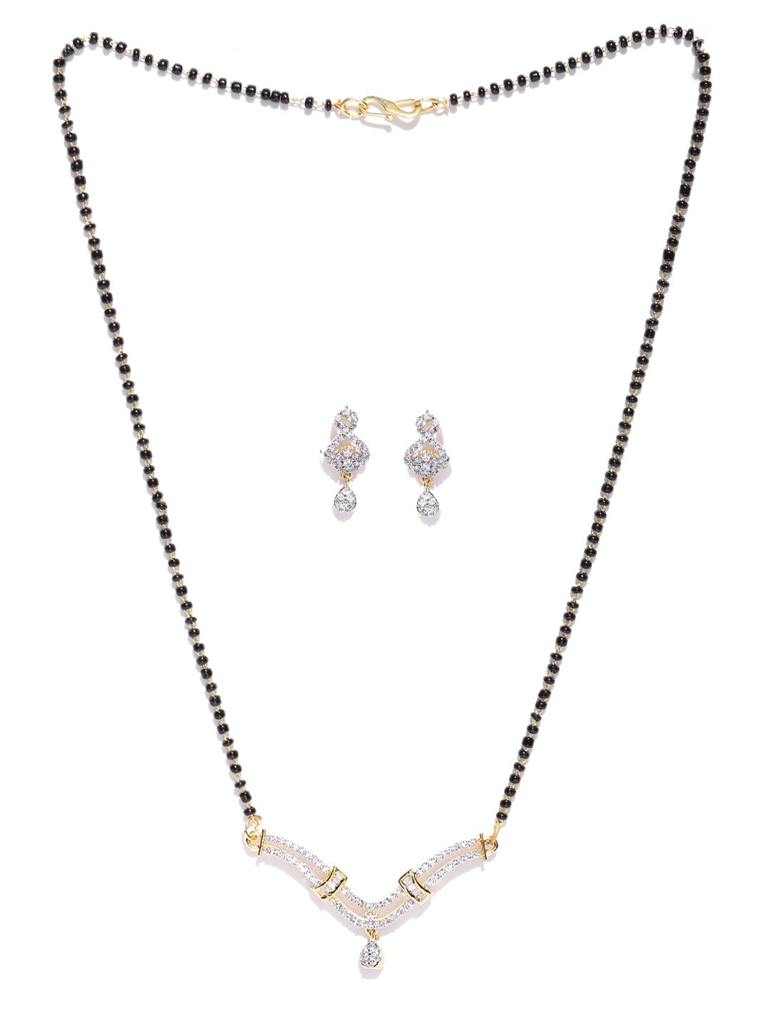 Dual-Toned AD Studded Dual Layer Curved V Shaped Mangalsutra Set