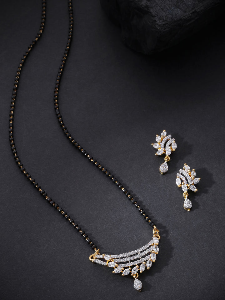 Gold-Plated American Diamond Studded Multilayer Design Mangalsutra Set