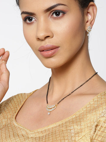 Gold Plated Leaf Pattern American Diamond Studded Mangalsutra Set