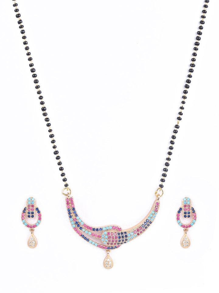 Multi-Color American Diamond Rose Gold Plated Mangalsutra Set
