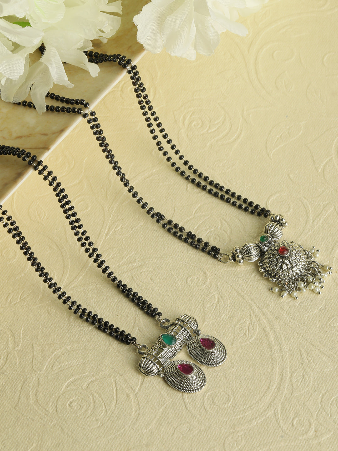 Black Artificial Stones Silver Plated Set of 2 Mangalsutra