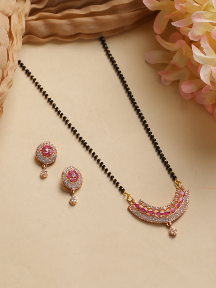 Priyaasi Elegant Pink AD Rose Gold-Plated Mangalsutra Set