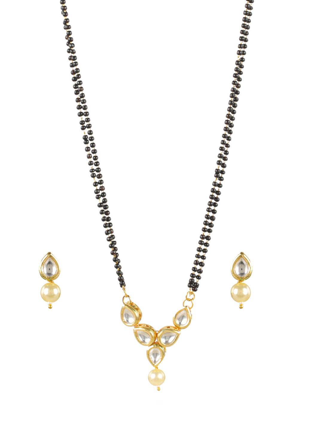 Priyaasi Kundan Pearl Black Bead Gold-Plated Mangalsutra