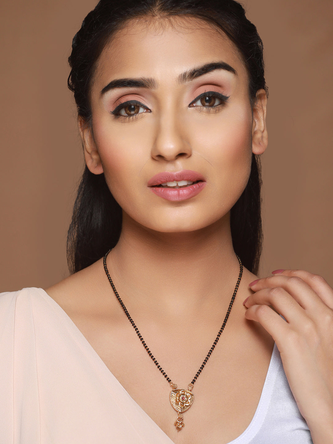 Priyaasi Traditional Floral Black Gold-Plated Mangalsutra Set of 2