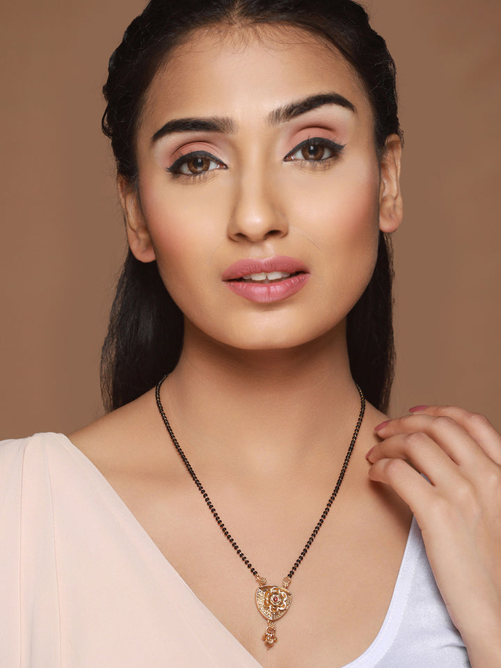 Priyaasi Traditional Floral Black Gold-Plated Mangalsutra Set of 2
