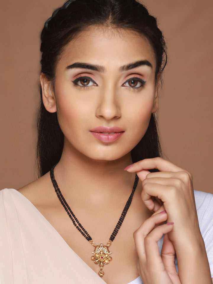 Priyaasi Traditional Floral Black Gold-Plated Mangalsutra Set of 2