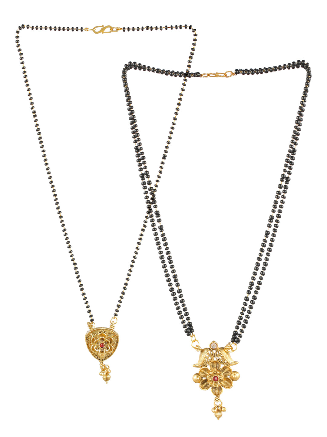 Priyaasi Traditional Floral Black Gold-Plated Mangalsutra Set of 2