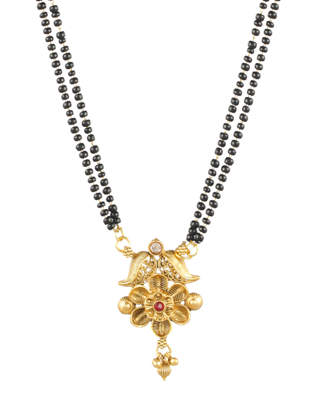 Priyaasi Traditional Floral Black Gold-Plated Mangalsutra Set of 2