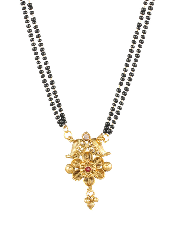 Priyaasi Traditional Floral Black Gold-Plated Mangalsutra Set of 2
