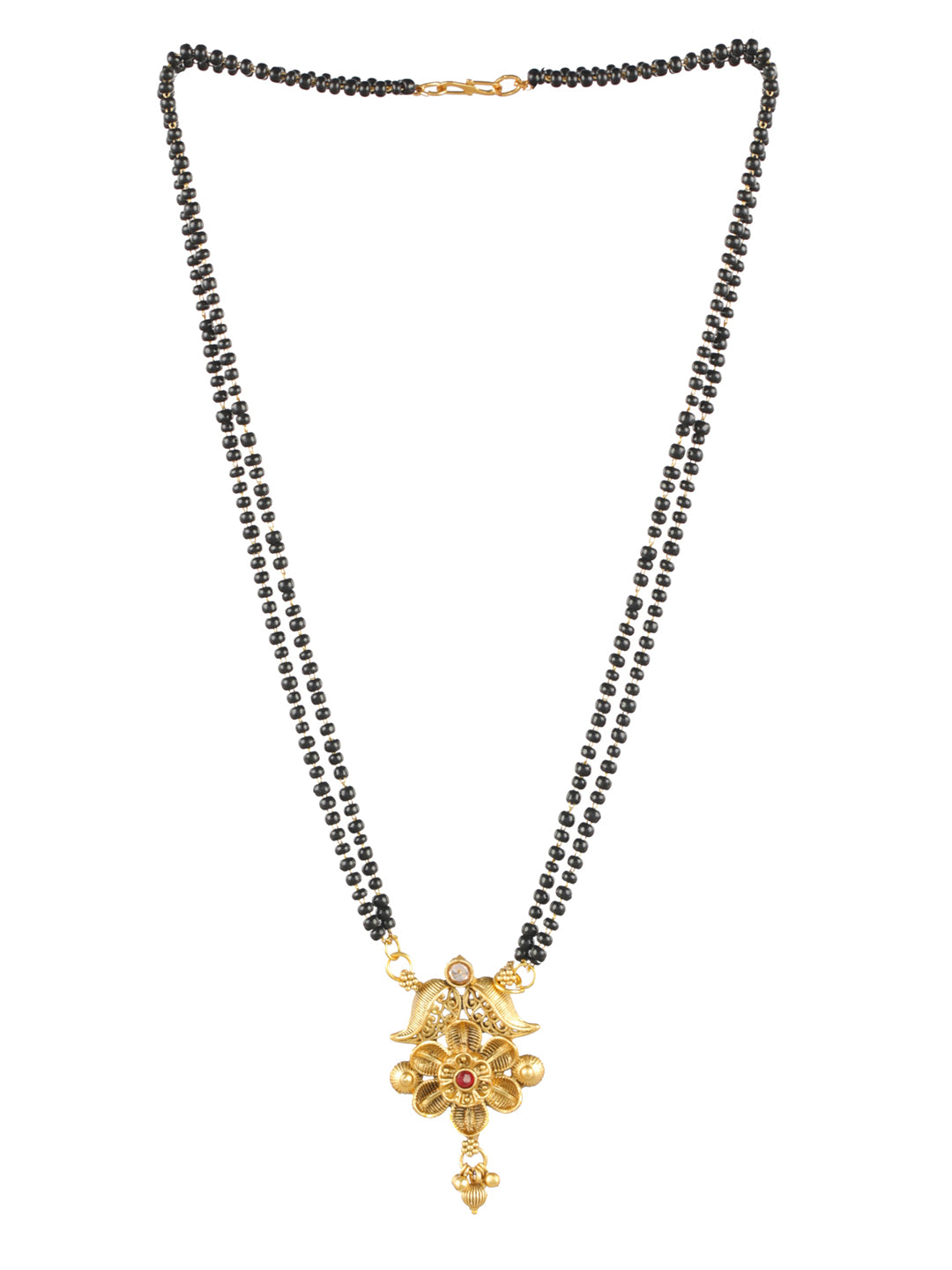 Priyaasi Traditional Floral Black Gold-Plated Mangalsutra Set of 2