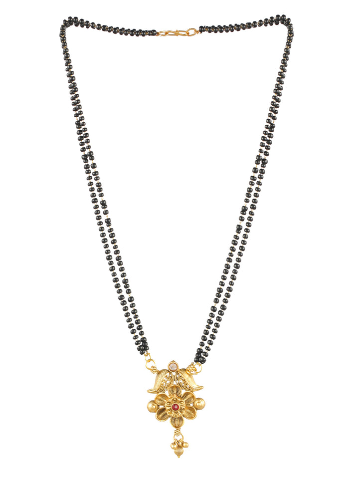 Priyaasi Traditional Floral Black Gold-Plated Mangalsutra Set of 2