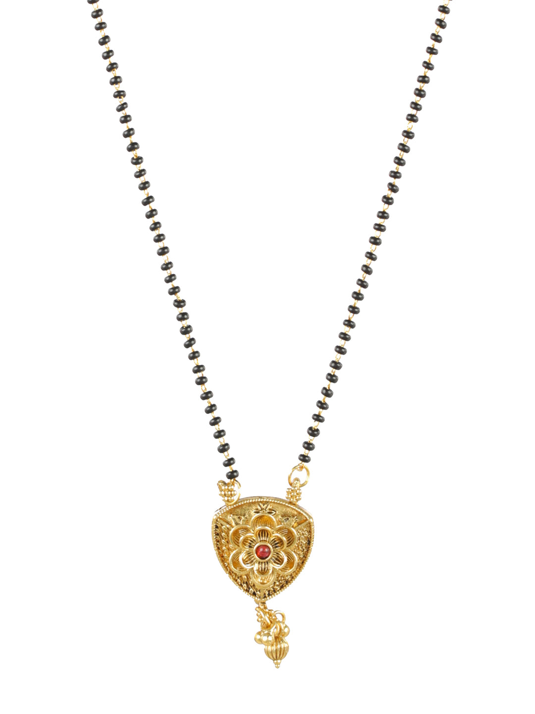 Priyaasi Traditional Floral Black Gold-Plated Mangalsutra Set of 2