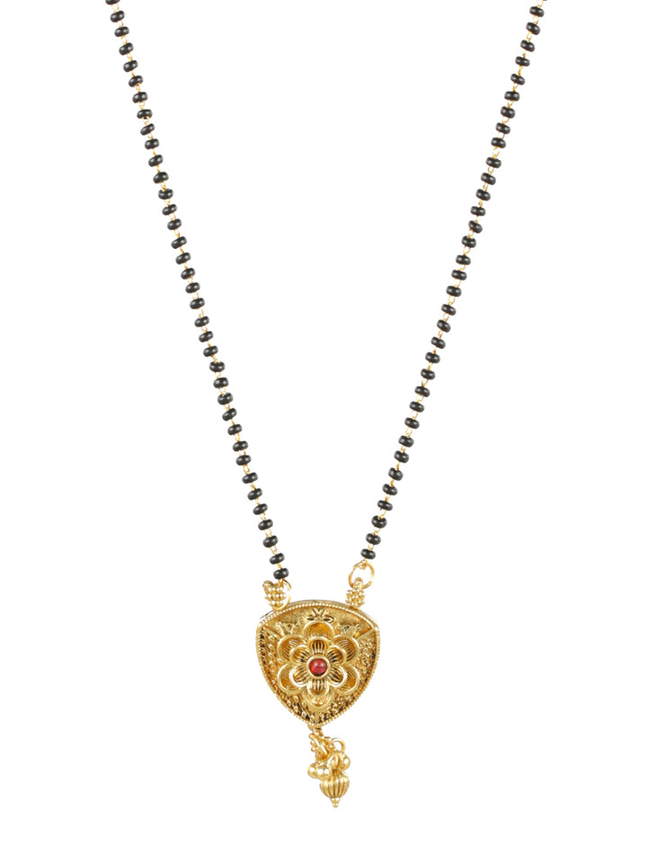 Priyaasi Traditional Floral Black Gold-Plated Mangalsutra Set of 2