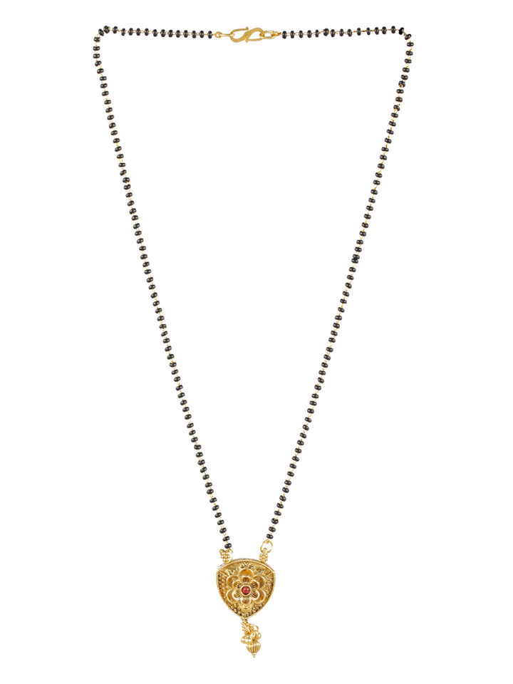 Priyaasi Traditional Floral Black Gold-Plated Mangalsutra Set of 2