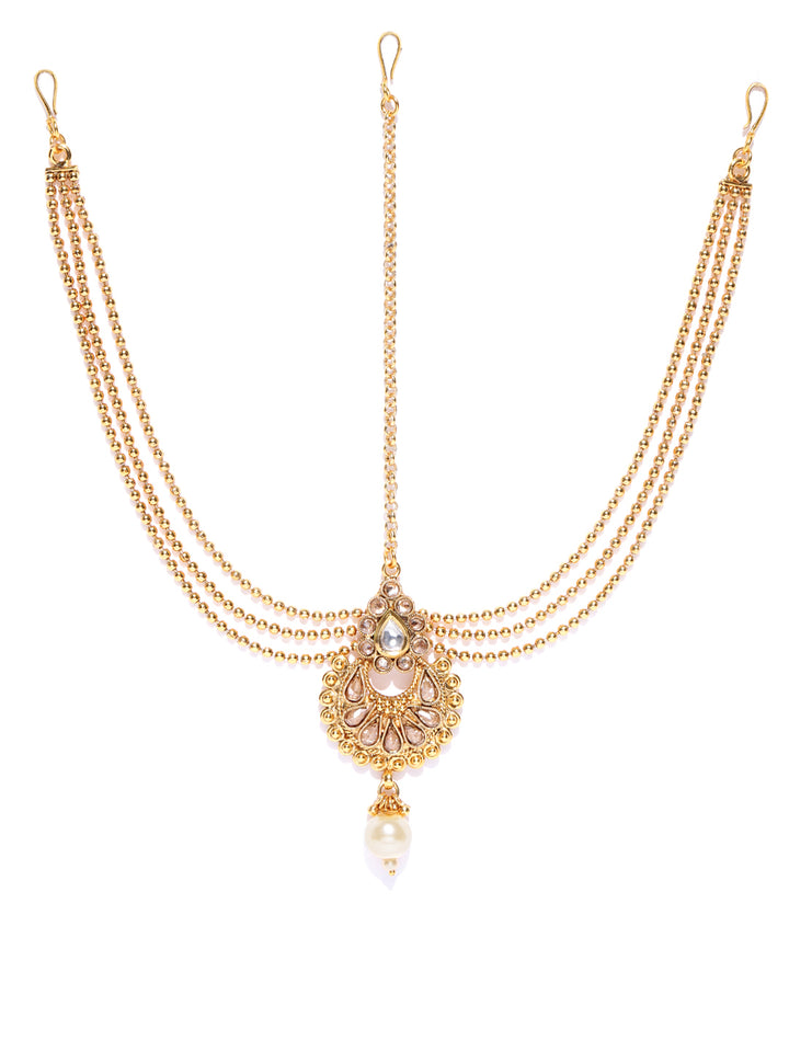 Designer Gold Plated Maathapatti With Gold Bead Chain For Women And Girls