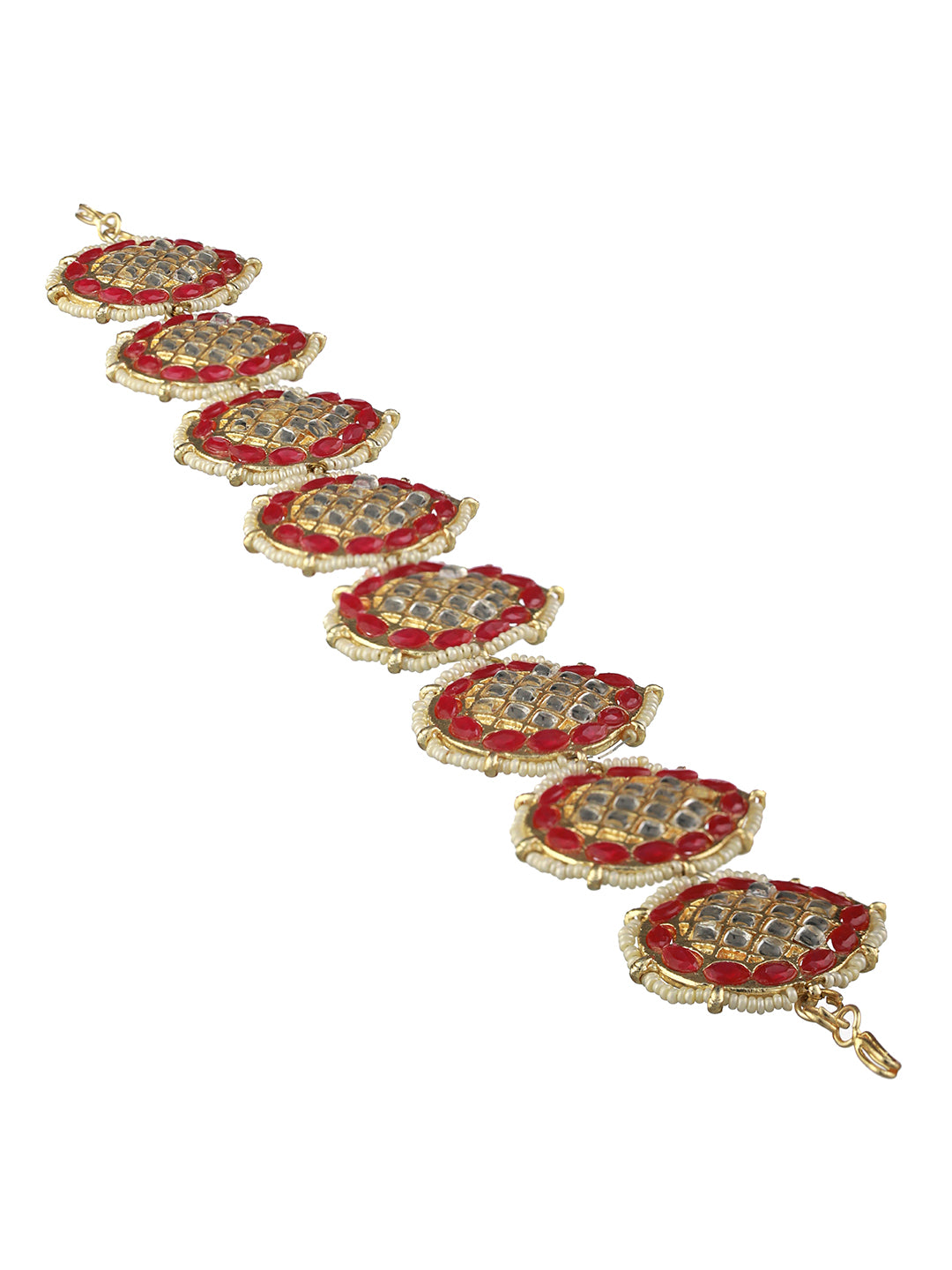 Red Kundan Leaf Link Gold-Plated Mathapatti