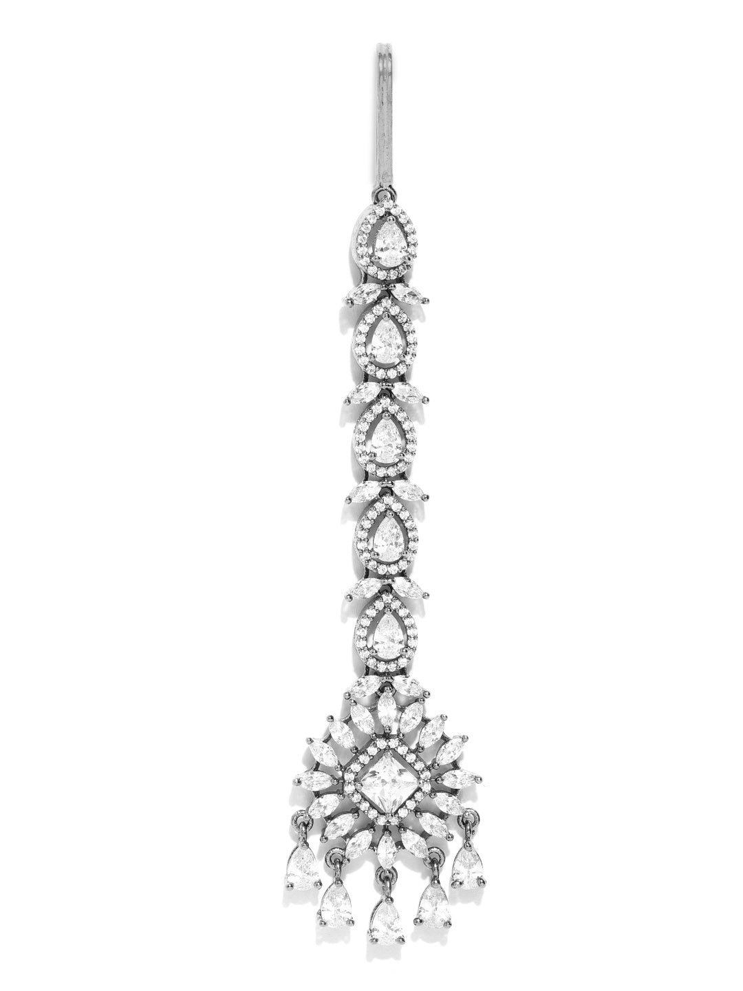 Chand Noor - Floral American Diamond Studded Silver Plated MaangTikka